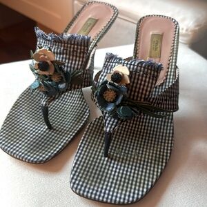 Prada Vichy Blue Floral Gingham Heels